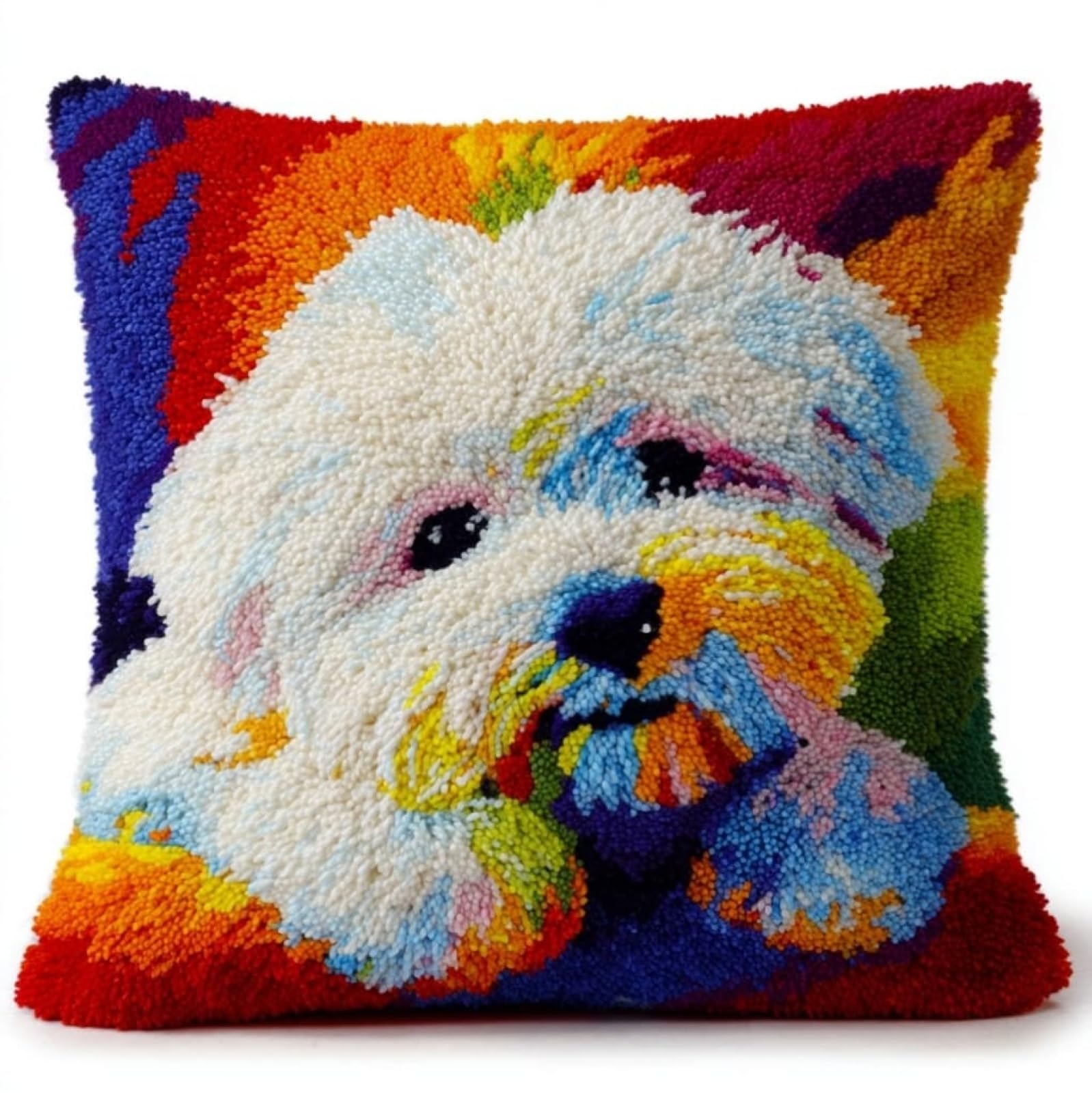 AxiangziK Latch Hook Pillow Kit for Adults,Maltese Dog Latch Hook Cushion Kits 17X17Inch,DIY Needlework Pillow Cover Sofa Cushion Rug Making