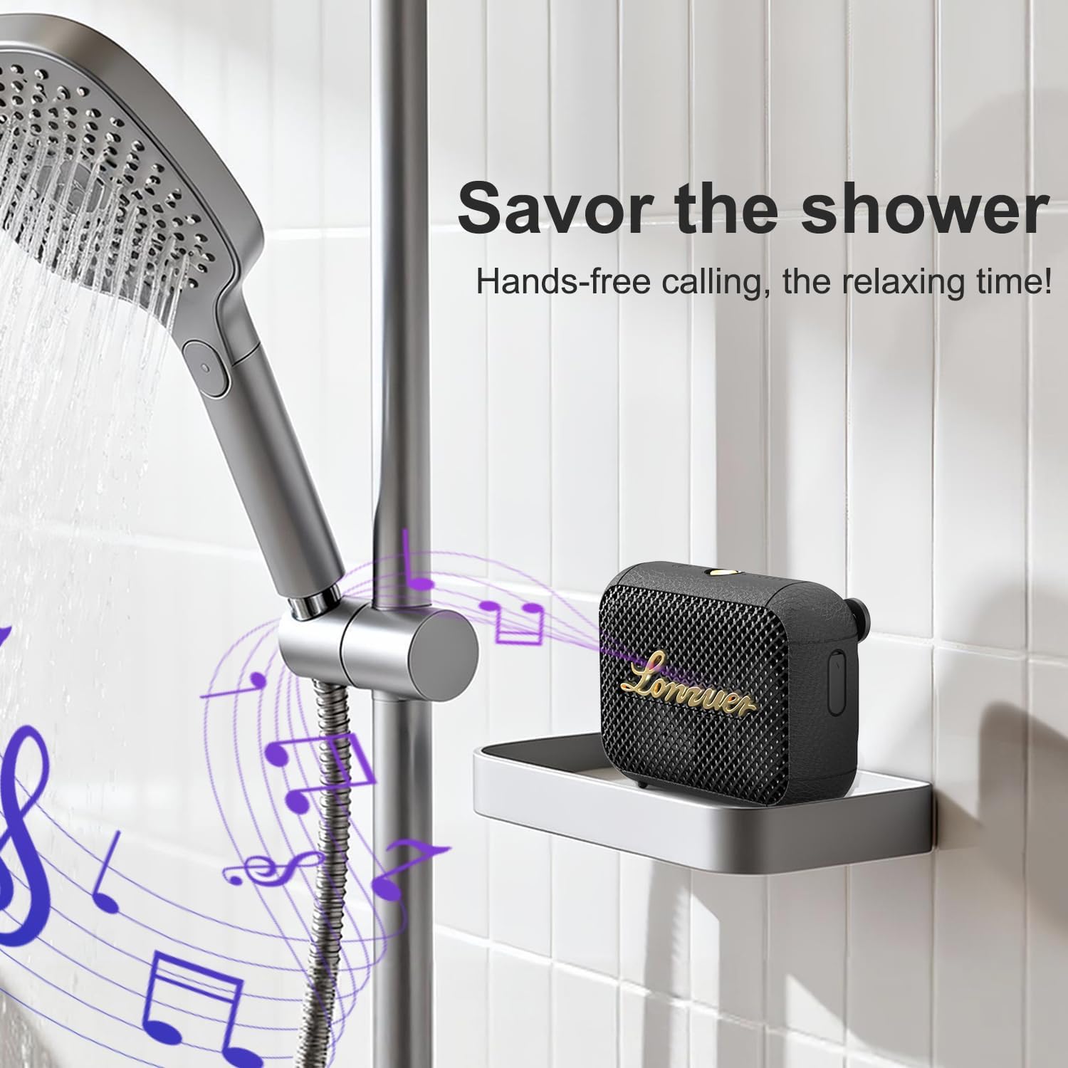 IPX7 Waterproof Shower Bluetooth Speaker, Portable Small Speaker, Speakers Bluetooth Wireless Loud Clear Sound Support Handle for Kayak Canoe Mountain Bike Beach Gift (Black) - Image 8