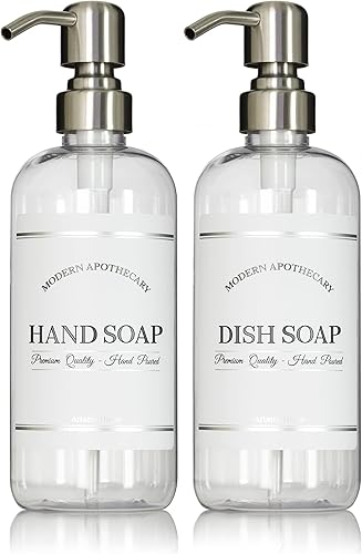 Juego de dispensador de jabón transparente para manos y platos con bombas para fregadero de cocina, botellas de jabón de plástico PET recargables