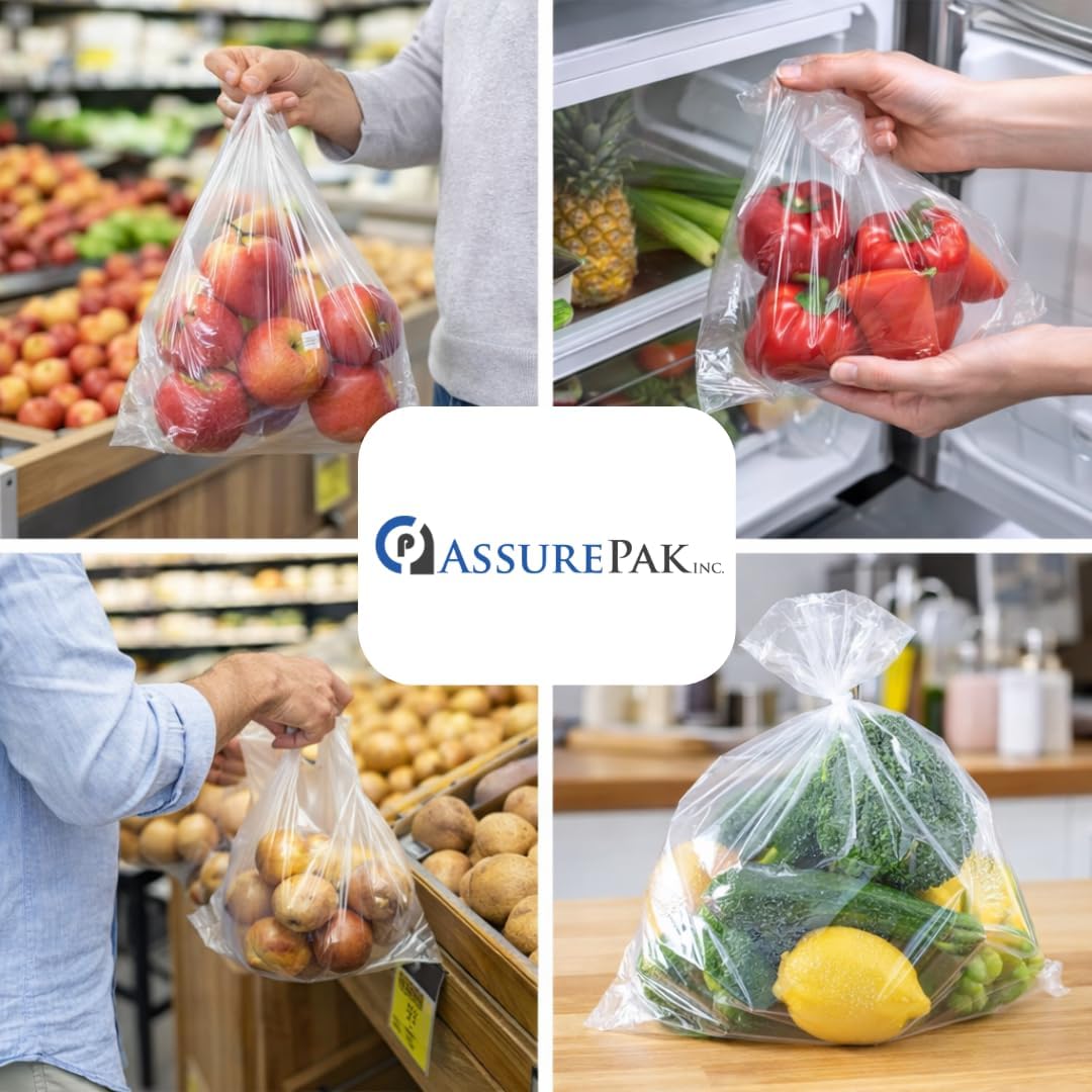 ASSUREPAK LDPE Clear Poly Bags on a Roll - 500 bags - 8"x4"x18" - 1.0 Mil Thickness - Ideal for Food Storage: Meat, Beans, Cookies, Bakery, Grocery Needs, and Small Business Packaging - Natural Color