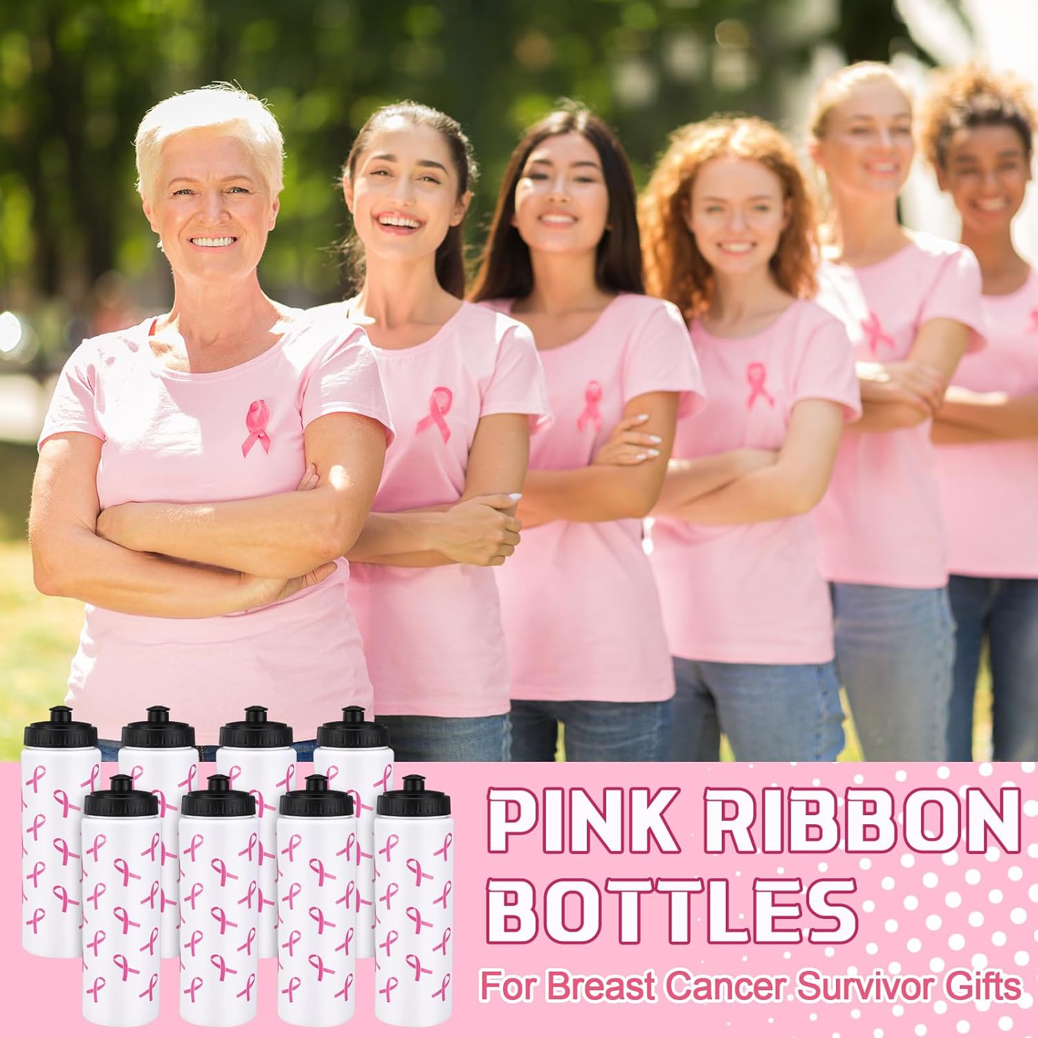 12 Packs Breast Cancer Awareness Water Bottles 50 Pcs Pink Ribbon Sticker 20oz Pink Football Water Bottles Breast Cancer Awareness Football Accessories for Gifts Sport Team(White)