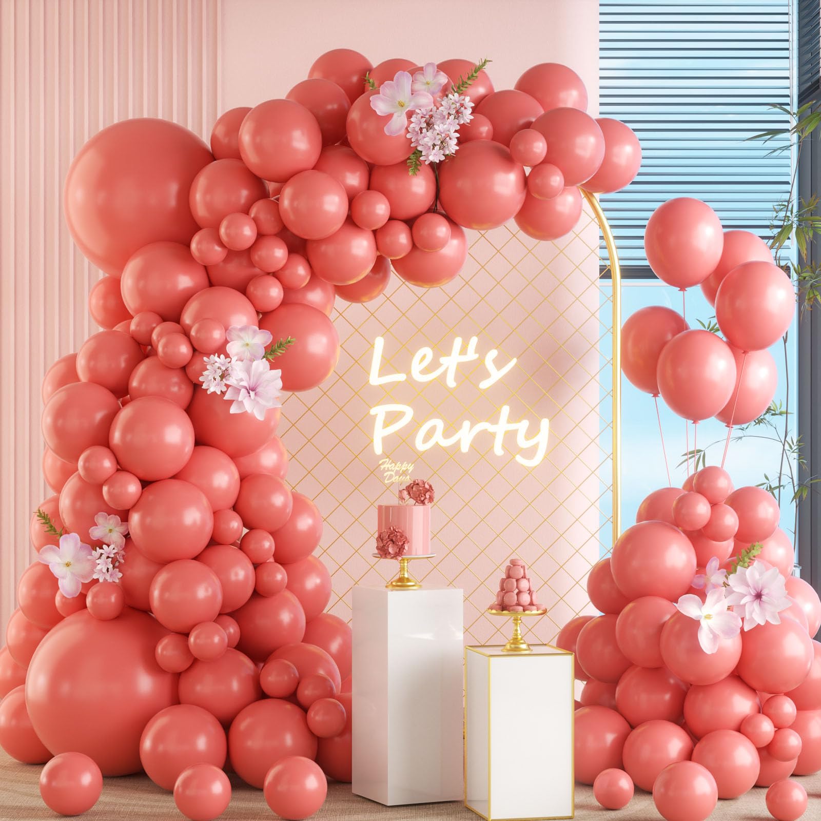 Retro Pink Balloon Garland, 105 Pieces 5 10 12 18 Inch Garland Balloons Birthday Rose Retro Rose Balloon Arch Kit for Birthday Party Baby Shower Weddings Christening Decoration