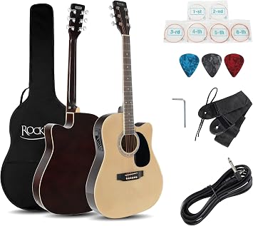 rocktile wsd-8ce-nt slim line western guitar set - dreadnought acoustic guitar - western guitar with pickup in set including bag strap cable replacement strings and plectrums - natural