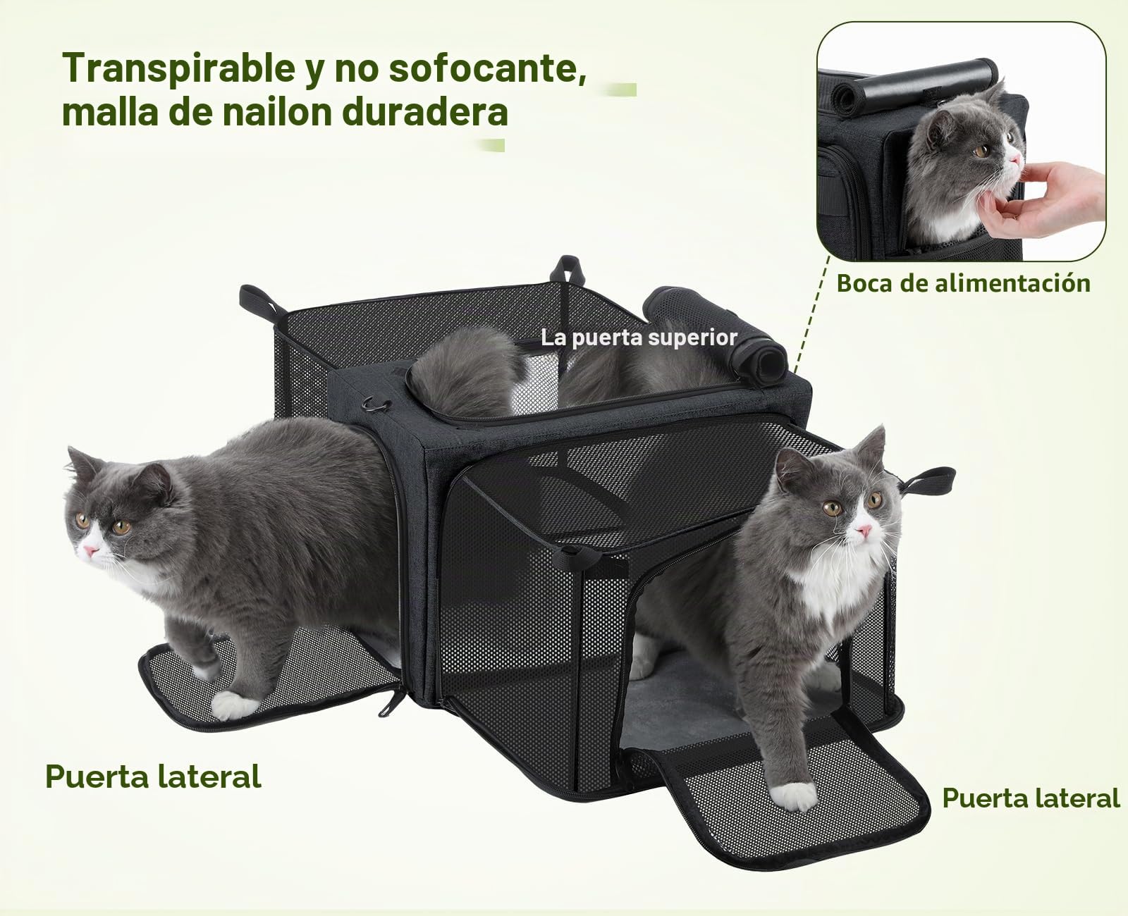 Pecute Transportín para Gatos Extensible, Aprobado por Aerolíneas, Bolso Suave Transpirable hasta 5kg/12lbs, Plegable para Viajes, Aire Libre y Camping, Gris Oscuro