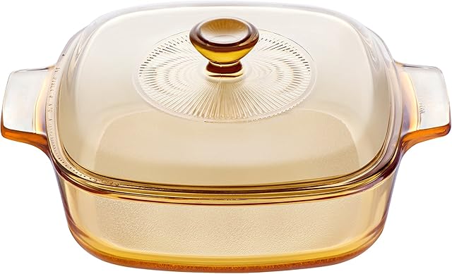 Visions 1 Litre Pyroceram Reverse Square Casserole with Glass Cover, Brown