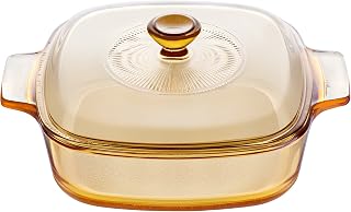 Pyroceram Reverse Square Casserole with Glass Cover, Brown, 22.3 x 17.5 x 5.3 cm