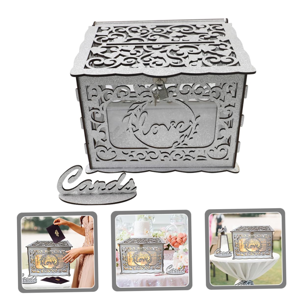 TEHAUX Scatola in Legno Per Biglietti Di Nozze Scatola Di Legno Quadra Per Biglietti Di Auguri Di Di Con Design Traforato Contenitore Per Di Laurea Anniversario