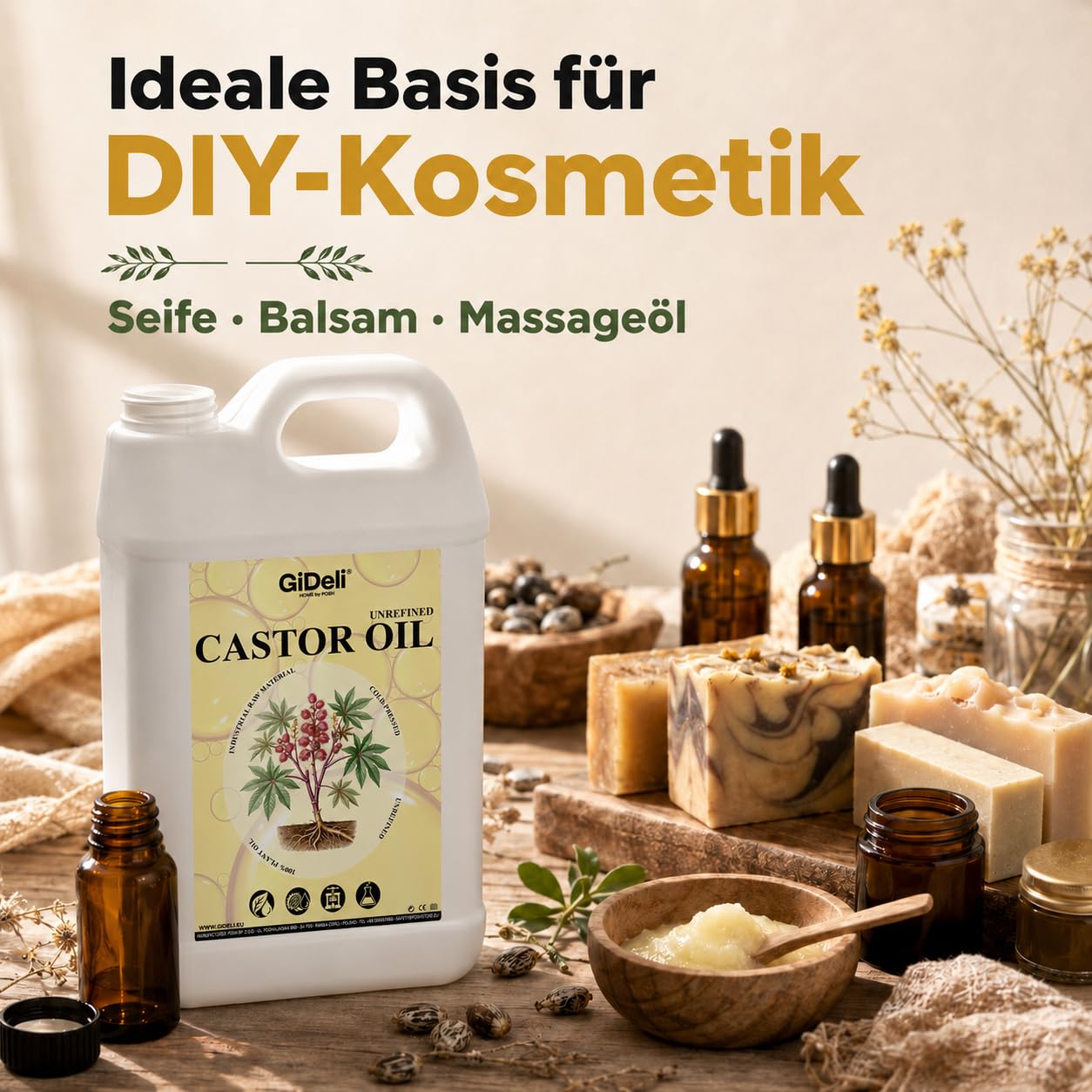 GiDeli Rizinusöl Kaltgepresst 5L Castor Oil Ph. Eur. für Haare und Haut