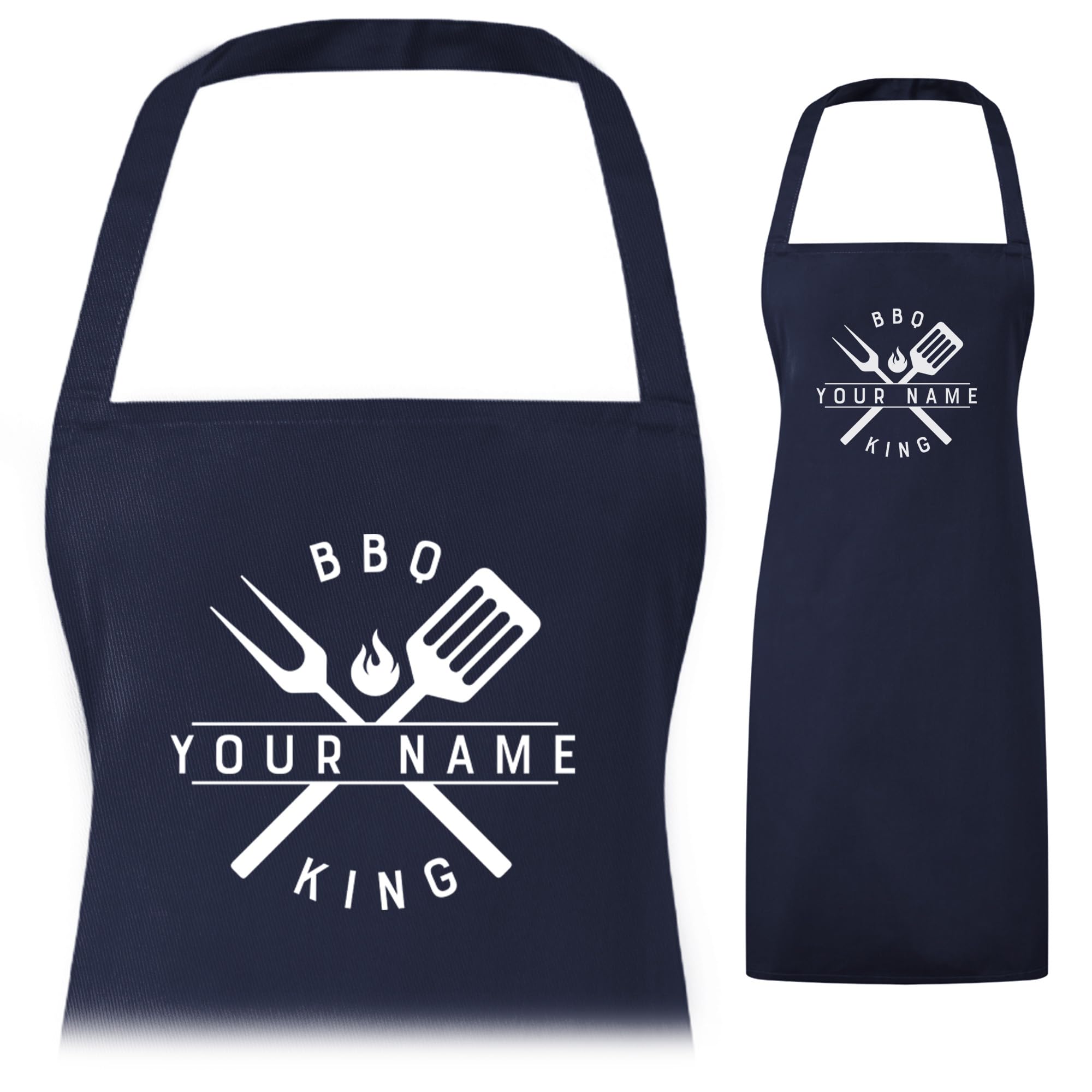 A1 Graphics Ltd Personalised BBQ Apron for Men Women - Custom “King/Queen of the BBQ” – Barbecue Cooking Name - Mens Apron for Grilling & Summer BBQs (Navy)