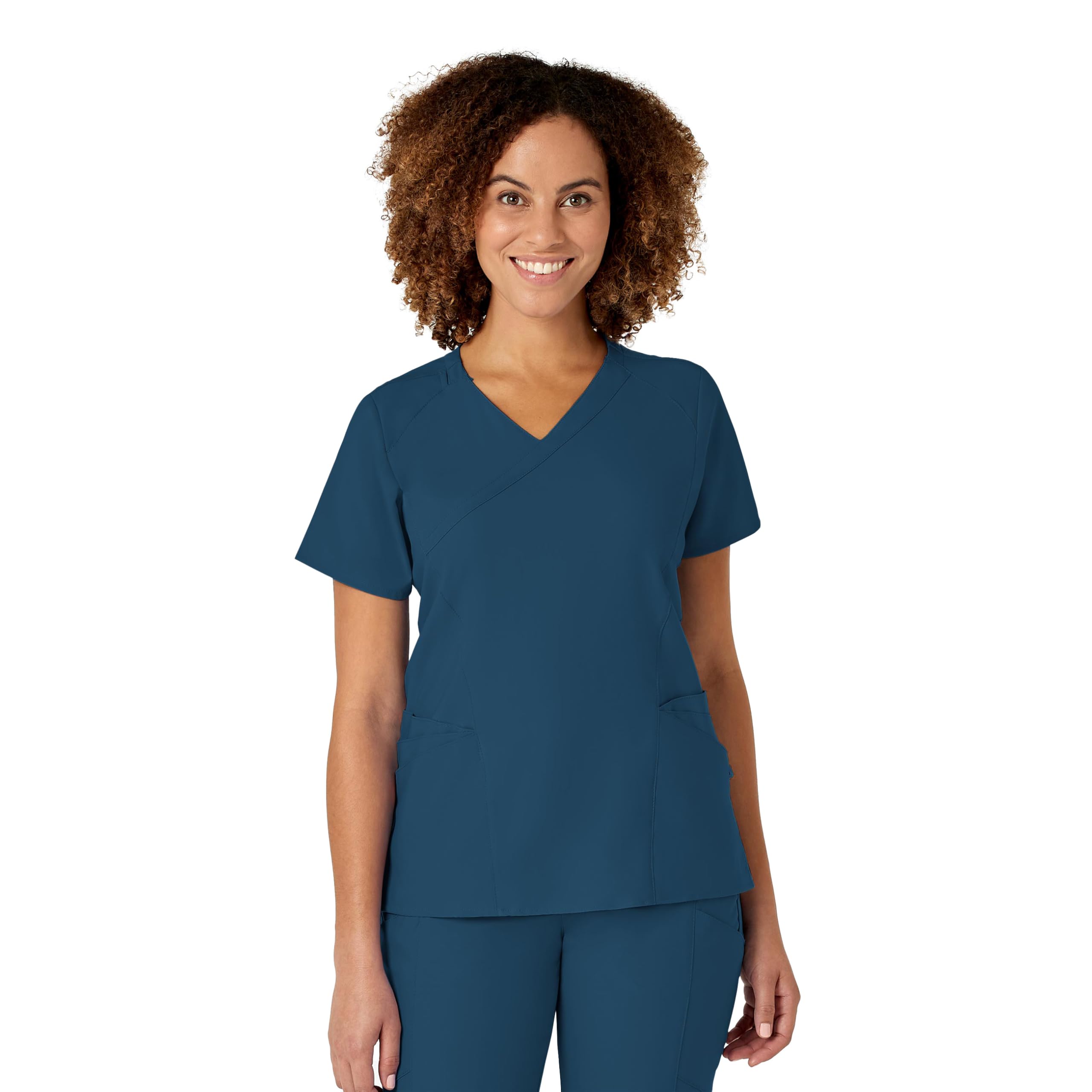 WonderWink Women's Plus-Size Women's Mock Wrap Top Shirt, Caribbean Blue, 4-XLarge