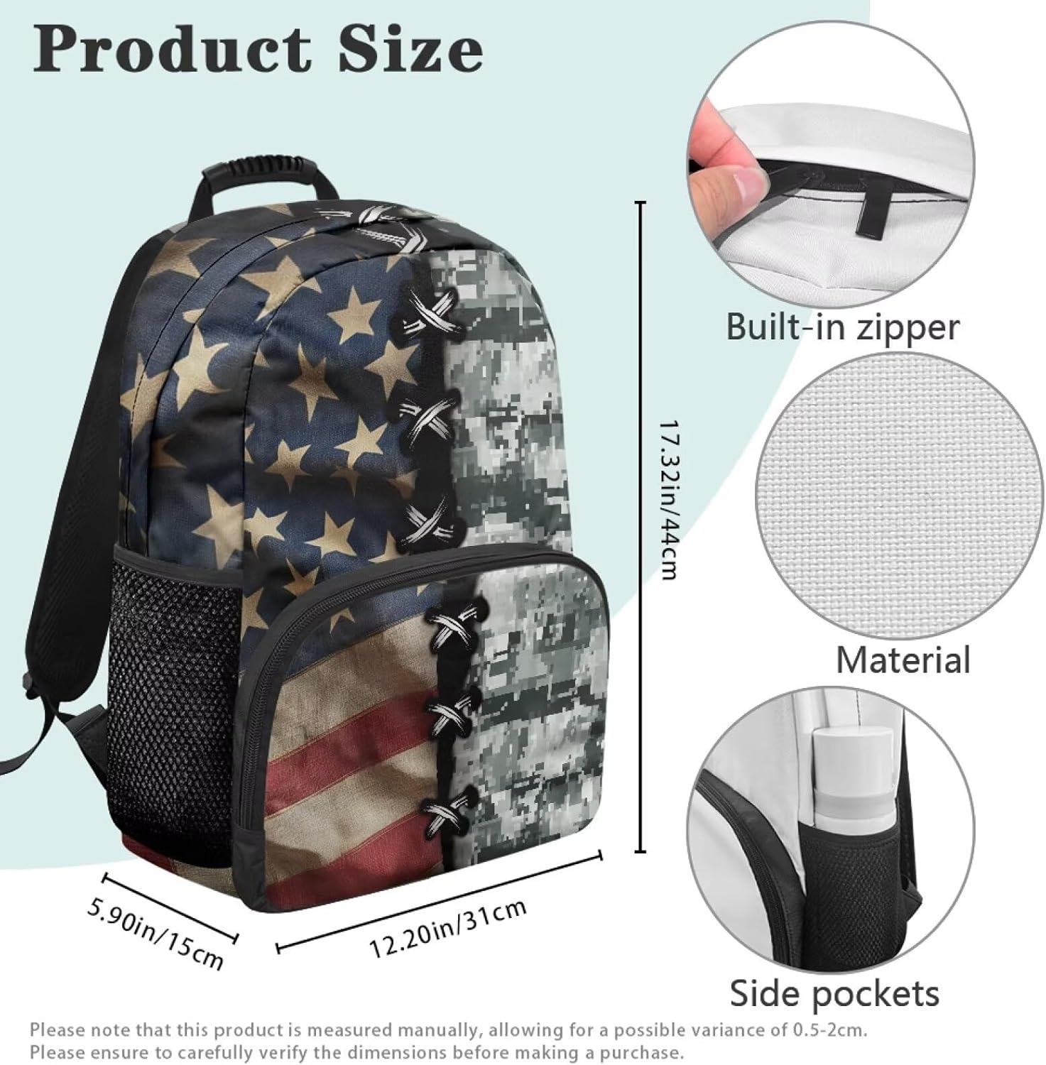 Kids Hunting Backpack Camo American Flag Primary School Bag 17 Inch Bookbag Lightweight Travel Rucksack with Handle Large Capacity Daypack for Boys