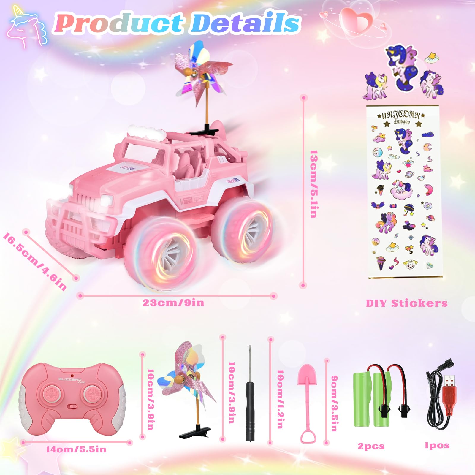 Ulikey Auto Telecomandata Ragazze, Macchina Telecomandata, Rosa Jeep Auto RC 1:18, Fuoristrada Telecomandata 2,4 GHz, Tutti i Terreni RC Auto 4WD, Regali di Compleanno Giocattoli per 6-12 Anni Ragazze