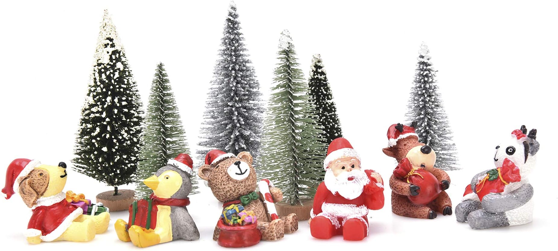 JUNKE 12 PCS Miniature Christmas Decorations Miniatures Mini Resin Desktop Christmas Ornaments Christmas Trees, Santa, Panda, Penguin, Reindeer, Dog, Bear, Xmas Gifts for Decorations (12 Pieces)