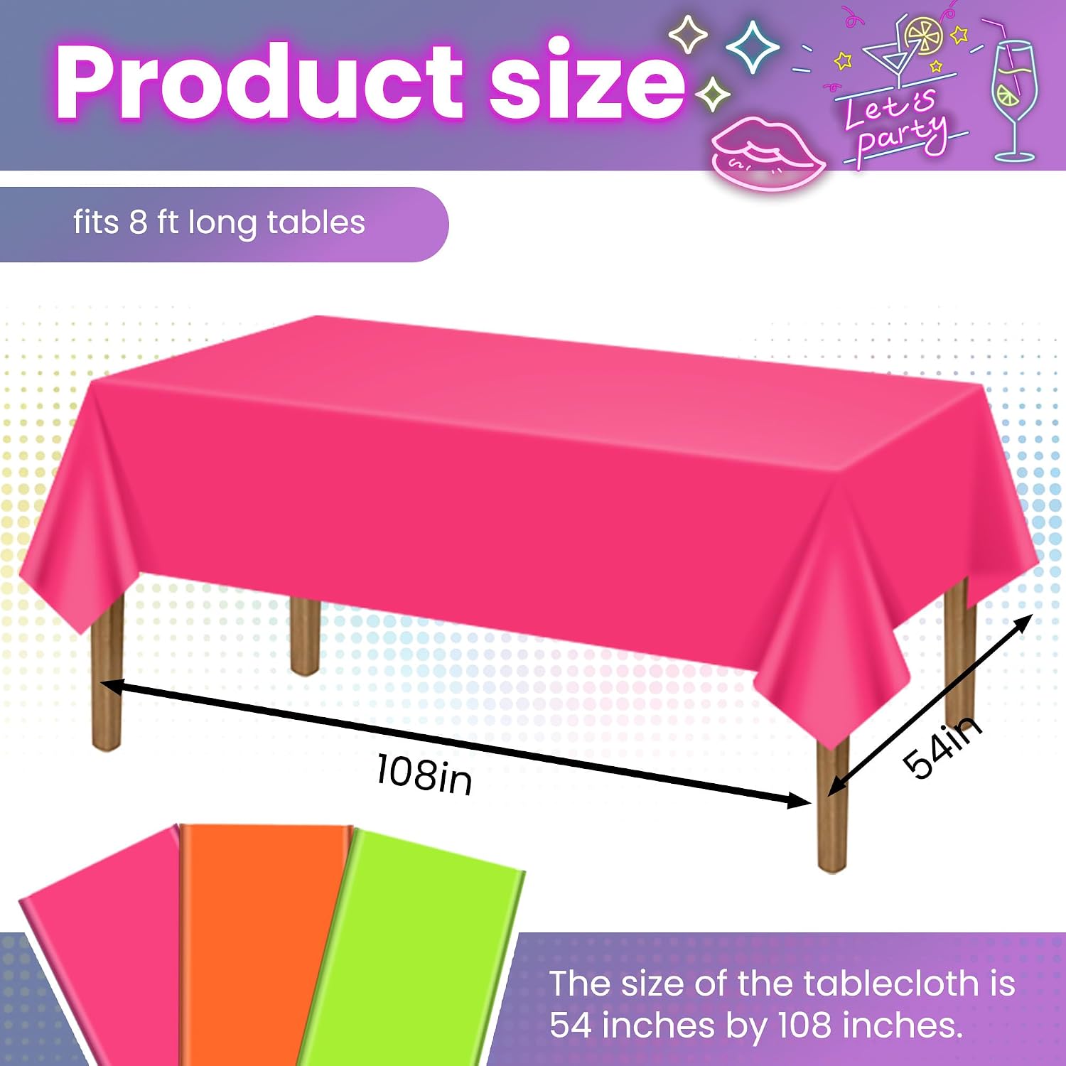 3 Pack Neon Table Cloths, Disposable Rainbow Tablecloth for Birthday, Rave, School Dance & Blacklight Events, Essential Neon Party Decorations for Any Occasion