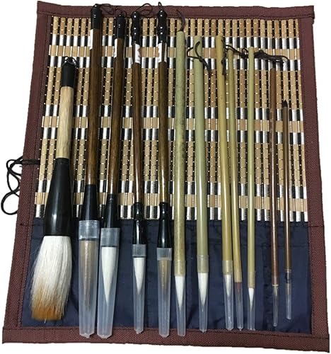 Miniatura 7 de Juego de pinceles de pintura estilo claborate para acuarela, caligrafía china, kanji, japonés, sumi, pintura, pinceles, dibujo, soporte enrollable