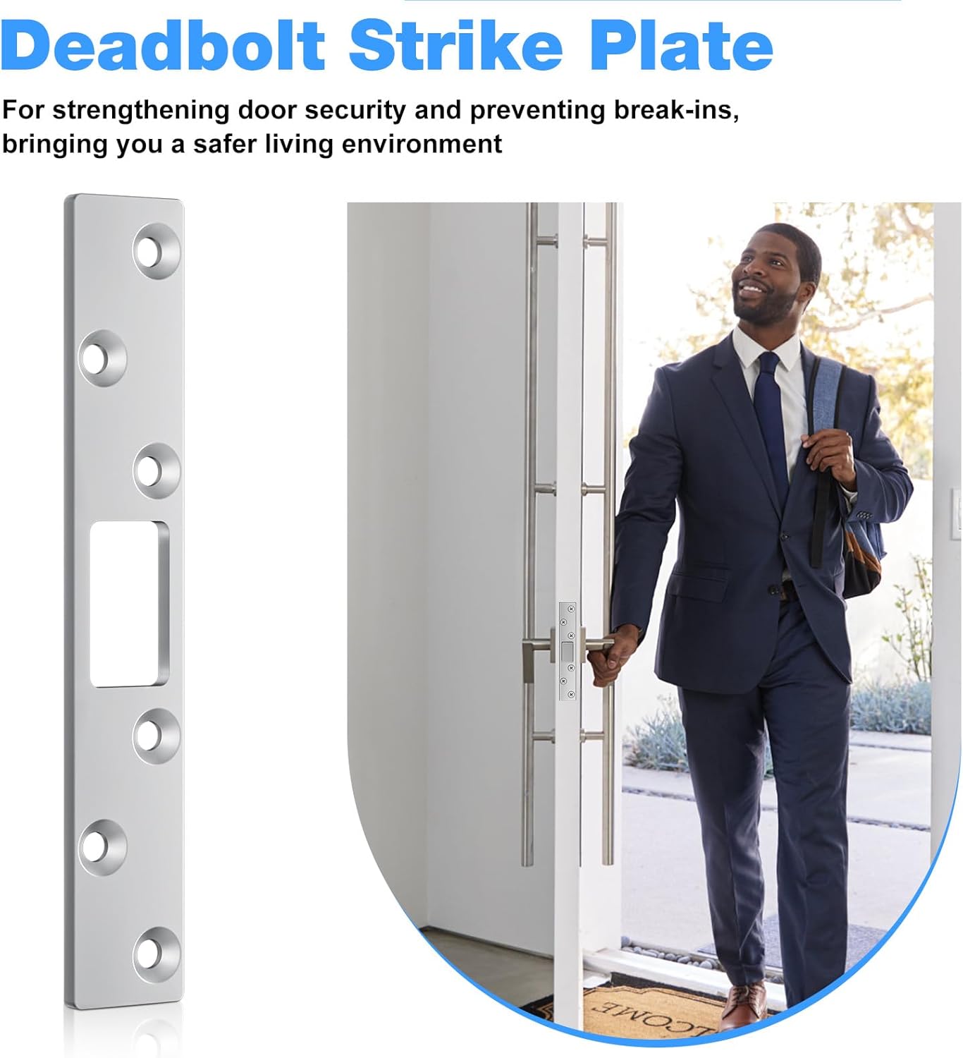 Deadbolt Armor - 6 Inch Extended Strike Plate for Heavy Duty Residential Door - 3 Pack (Silver)