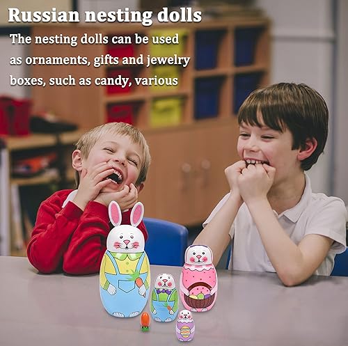 Miniatura 10 de Muñecas anidables, 5 muñecas rusas de 6 pulgadas de alto, Matryoshka hechas a mano para niños, juguetes apilables de madera para Navidad, hogar,