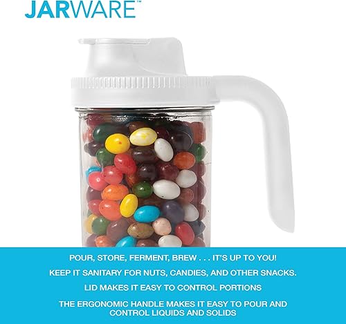 Vista 33 de Jarware 82689 Tapa de tarro Mason con boquilla blanca con y sin asa, boca ancha, juego de 2 Blanco