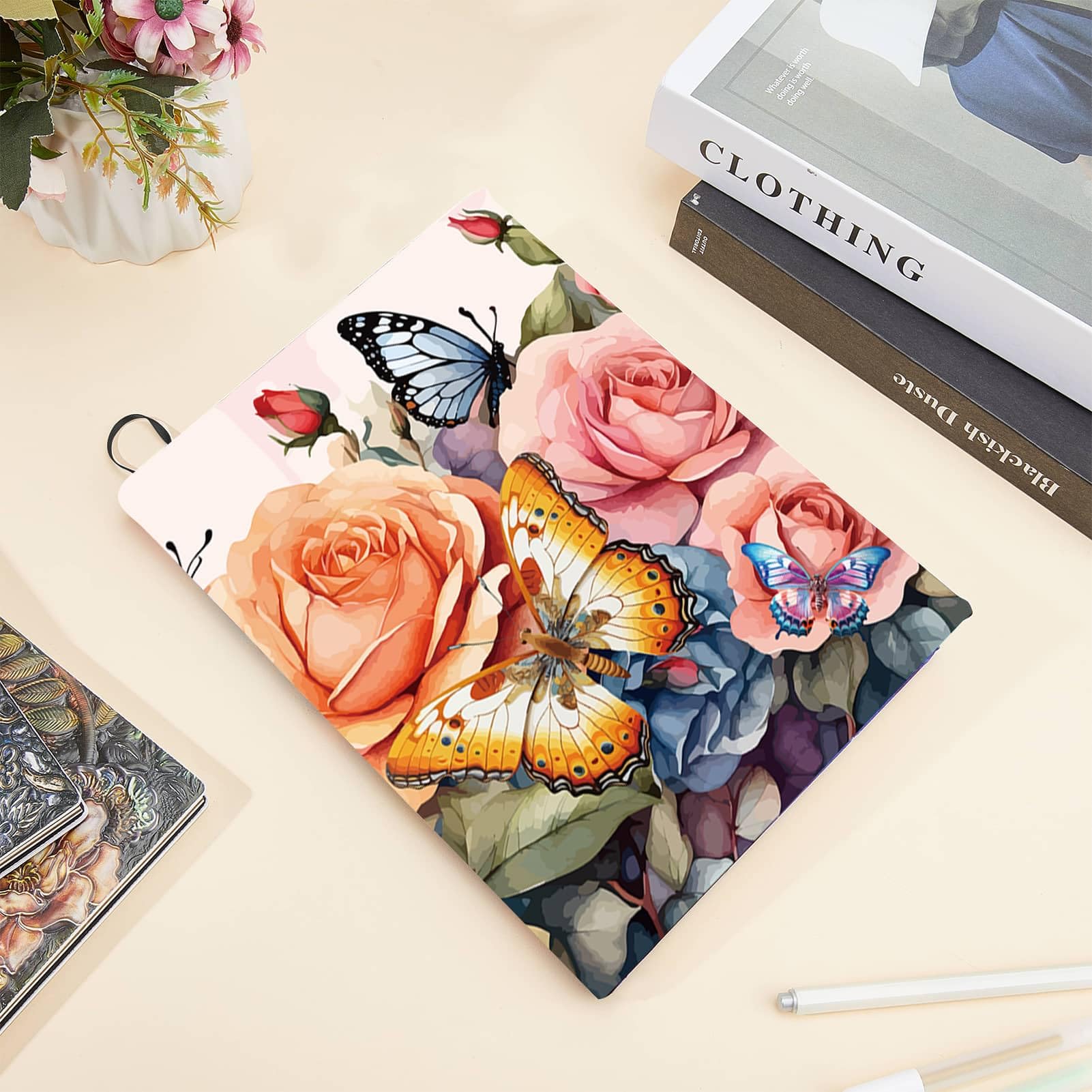 Copertina Per Libri Estensibile A Farfalla Rosa - Lavabile, Riutilizzabile, Per Notebook 25x40cm - Foto 2