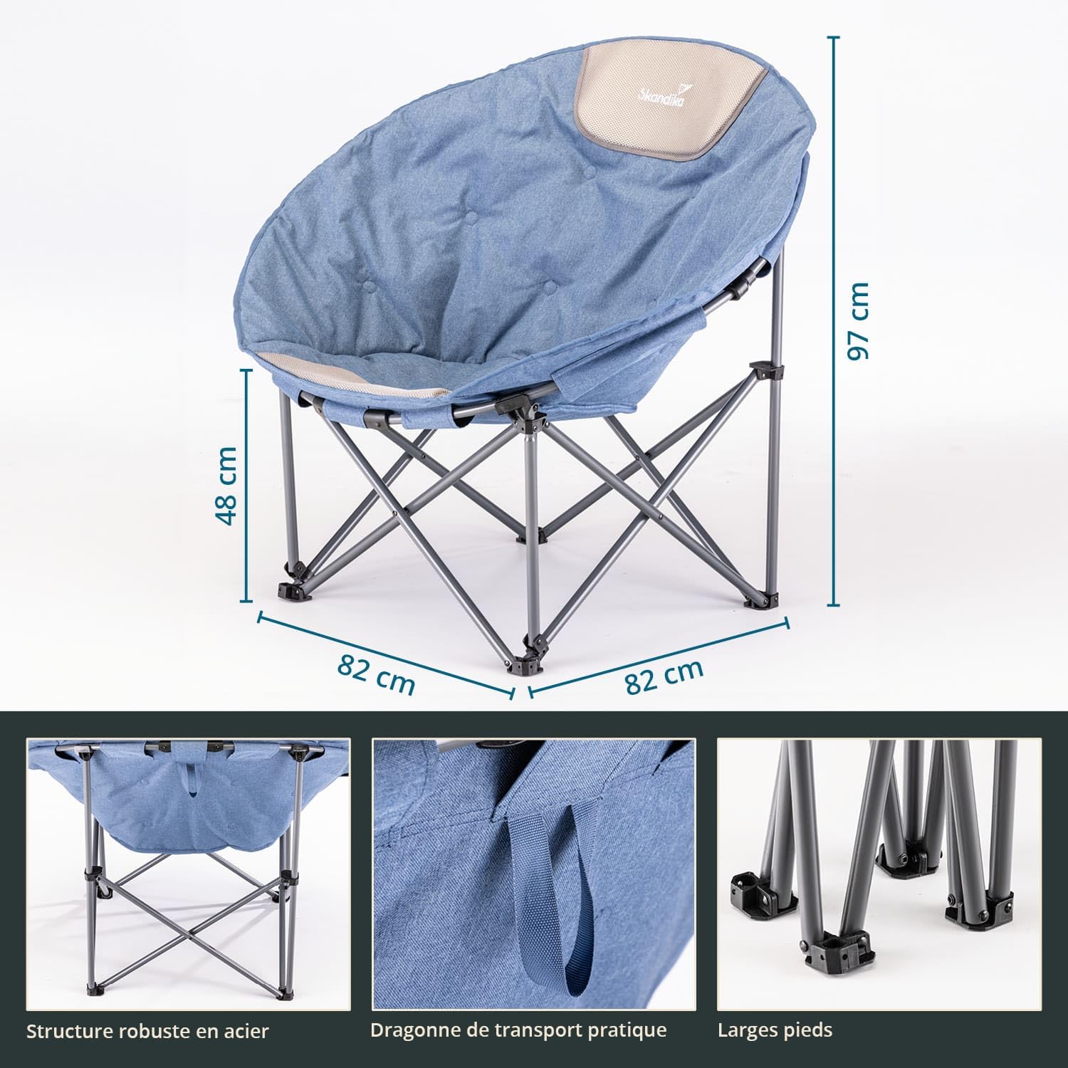 Skandika Moonchair Kupari XL | Fauteuil de Camping Pliable, Poids Max. de l'utilisateur 150 kg, Rembourrage Moelleux, Sac de Transport, siège Confortable Pliant | Extérieur, Jardin, Balcon