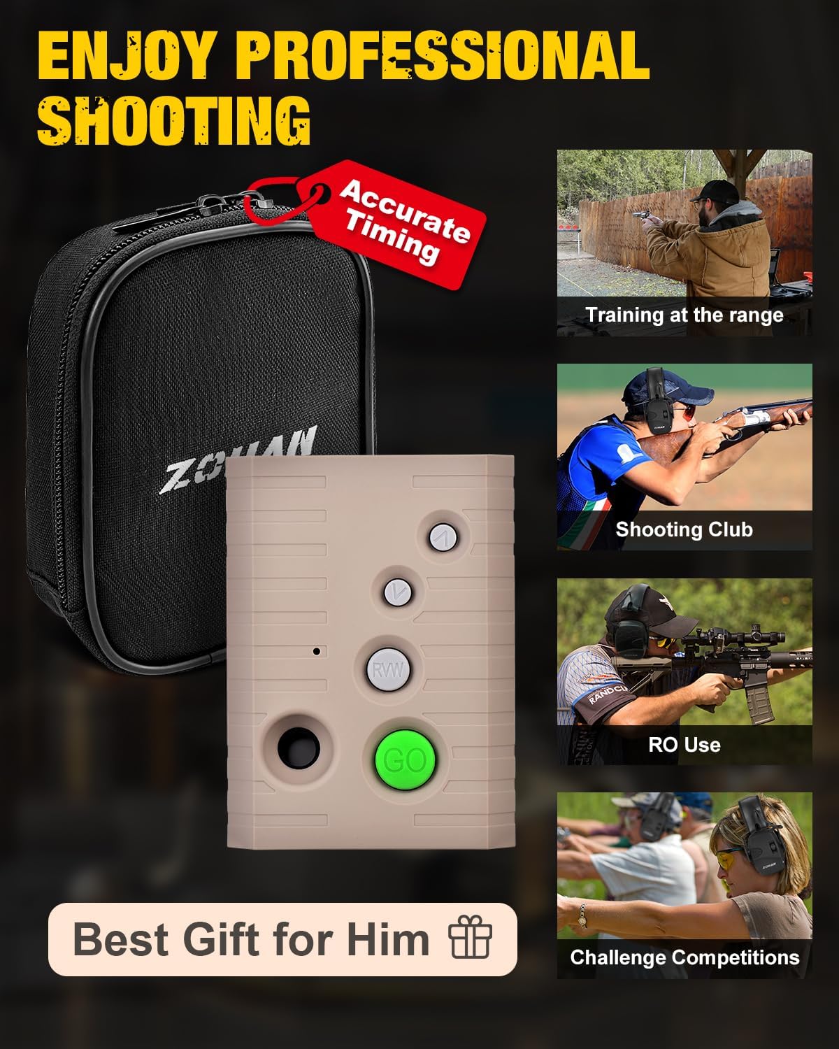 ZOHAN Professional Shot Timer for Shooting Competition, 0.01s Match Grade Sensitivity, High Visibility LCD, 4 Modes, Extra Loud Beeper, Heavy Duty Belt Clip – Tactical Grey