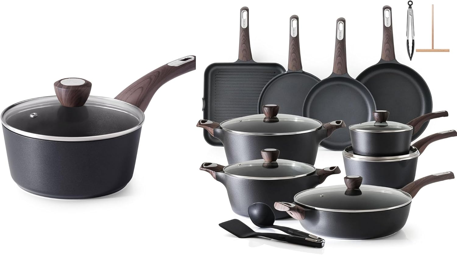 SENSARTE 26 Pcs Pots and Pans Set Nonstick,Kitchen Cooking Set,1.5 Quart Nonstick Sauce Pan with Lid,Non stick Saucier Pan, Induction Comptable, PFOA Free