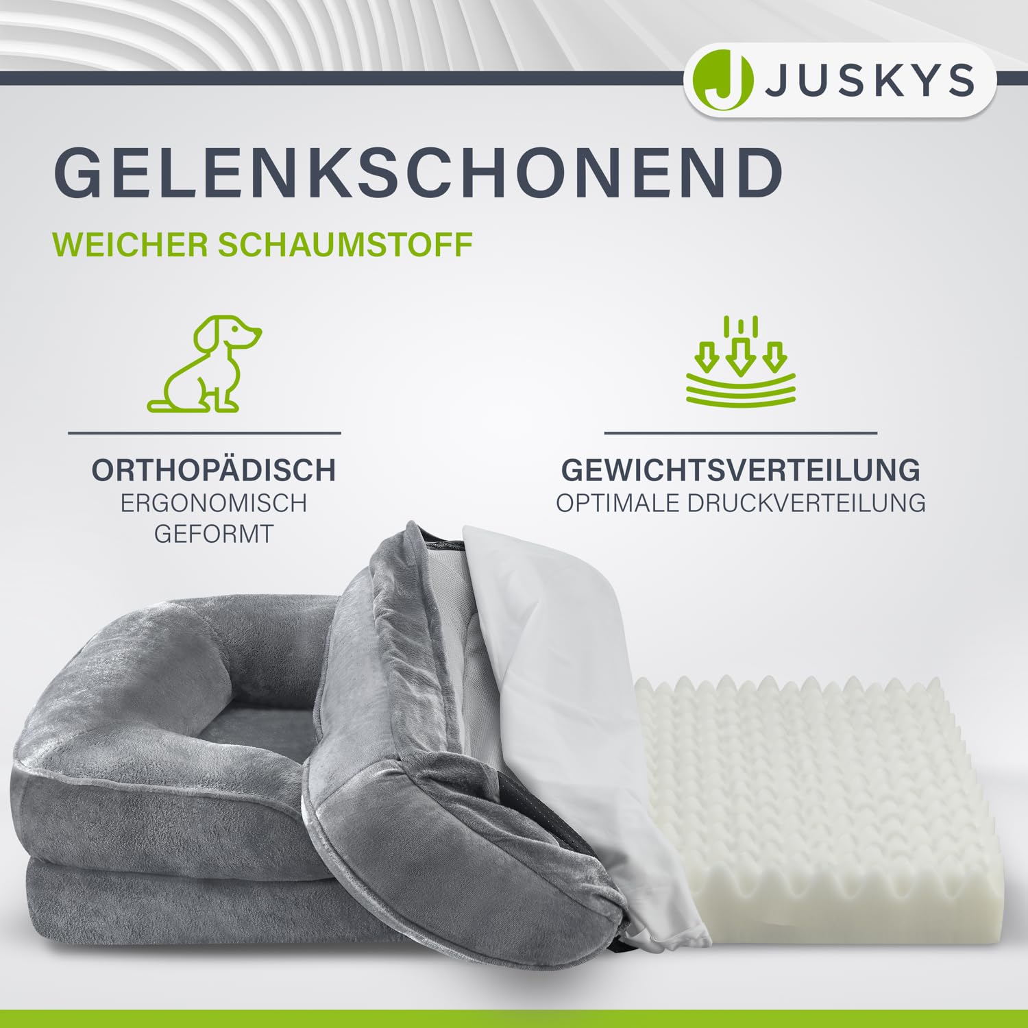Juskys Sheena L ortopedyczne legowisko dla psa nadające się do prania i antypoślizgowe - 98 x 70 x 17 cm - miękka sofa dla psa dla średnich psów szary - łóżko dla zwierząt