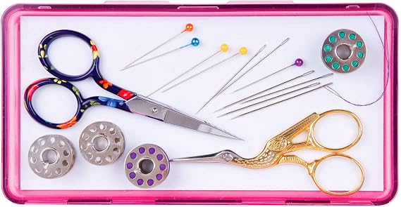 ArtBin 6905AB Sew-Lutions Slim Line Magnetic Box, [1] Small Art & Craft Organizer, Polypropylene Plastic with Magnetic Bottom, Translucent Raspberry