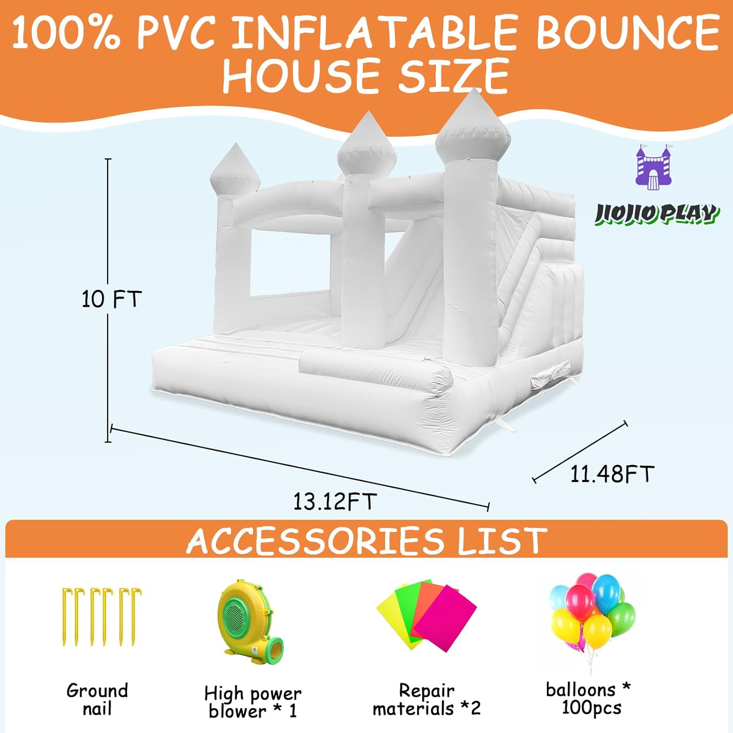 13 FT 100% PVC White Inflatable Bounce House Featuring A Slide Bounce House A Large Castle Themed Kids Trampoline and an Inflatable Bounce Party (Including Blower)