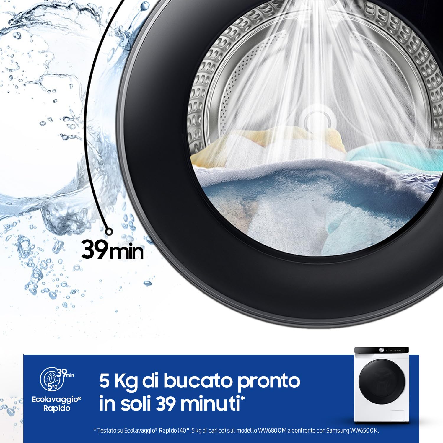 Samsung Lavasciuga AI Control WD11DG6B85BKU3, 11+6 kg, Ecodosatore, Vapore Igienizzante, Super Speed, Carica Frontale, 60L x 85H x 60P cm