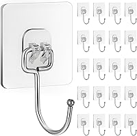 Vista 1 de 20 Pack Large Sticky Hooks for Hanging Heavy Duty, Wall Hooks Adhesive, Clear self Adhesive Hooks for Wall, Kitchen, Bathroom, Shower & Ceiling
