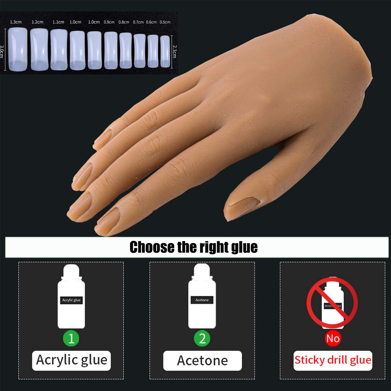 Silicona Mano de Práctica de Uñas, Modelo de Práctica de Mujer Mano Artificial Flexible y Suave Uñas Arte Modelo Hembra Silicona Maniquí Manos con 200 piezas Puntas de Uñas