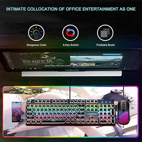 Miniatura 5 de Mouse Pads Sexy Anime Girl RGB Mouse Pad Large Gaming Mause Pad RGB LED Lighting Mousepad Gamer XXL Computer Keyboard Desk Mat Pads 27.55 inch x12