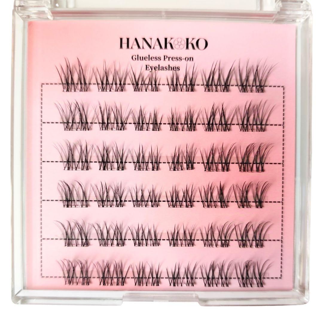 Hanakoko Self Adhesive Lash Clusters Press-on Lashes No Glue Lash Extension DIY Lash Reusable Glue-free Magnets-free Easy Removal 10-13mm Lashes Kit (JM-Breeze)