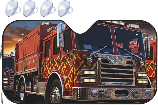 Fire Truck Car Windshield Sun Shade Foldable Front Window Sunshade Upgrade Sun Visor Car Reflective Sun Blocker Automotive Interior Sun Protection for Car Truck SUV