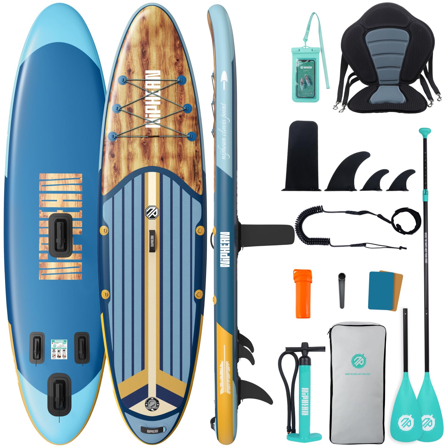 Niphean Inflatable Stand Up Paddle Board with SUP Accessories, Light Blue | 10’6’’ SUP, Anti-Slip EVA Deck, 450 lbs Capacity Inflatable Paddle Boards for Adults &amp; Youth of All Skill Levels
