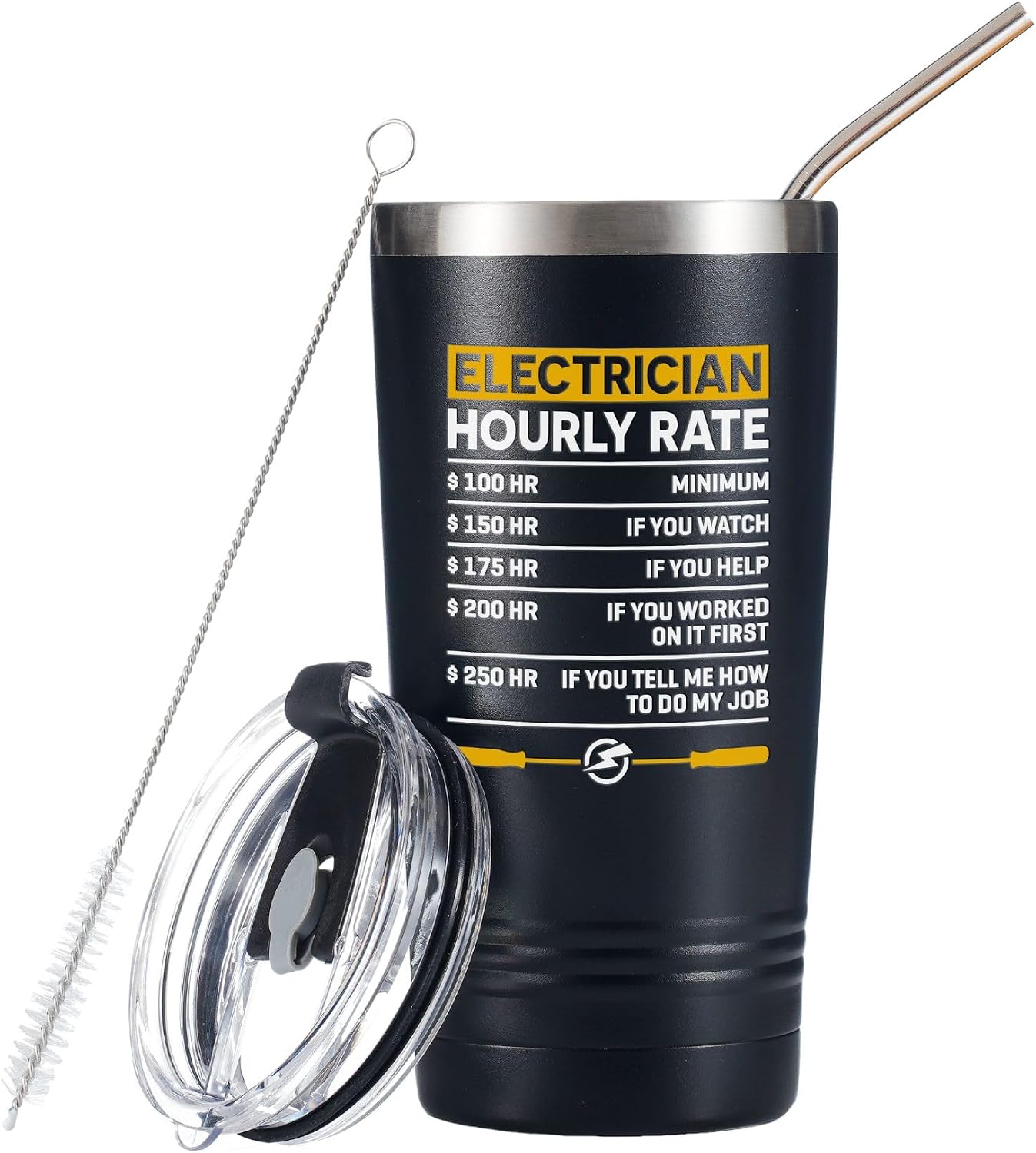 Onebttl Electrician Gifts for Men - Hourly Rate Travel Tumbler - 20oz Insulated Coffee Mug with Straw