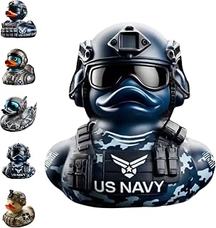 Hand-Painted Military Veteran Duck Resin Ornament - Saluting Soldier Memorial Decoration for Desk, Shelf, Unique Veterans Day Gift for Retired Service Members&Army Family (Navy)