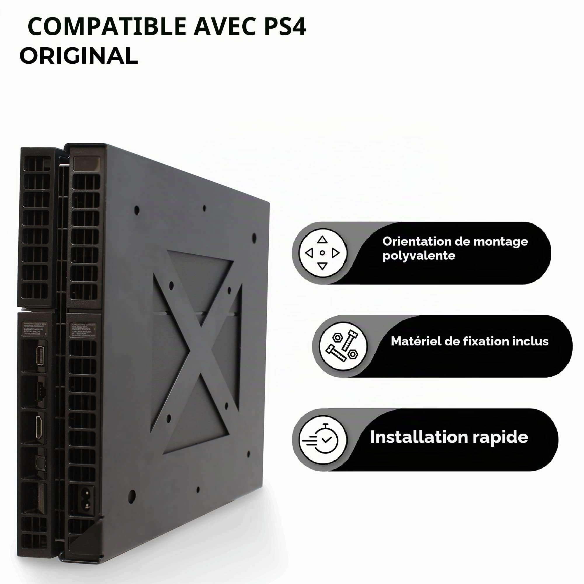 HumanCentric Support Compatible avec la Version PS4 Fat, Fixation Murale de la PS4 Classic/Fat d'origine ou à l'arrière du téléviseur