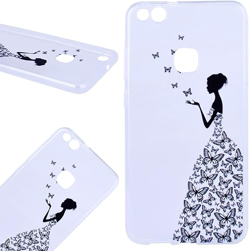 SMART LEGEND Cover Huawei P10 Lite  P10 Lite Custodia Silicone Caso Gomma Morbido TPU Bumper Fashion Style  Semi Trasparente con Disegno Farfalla Ragazza