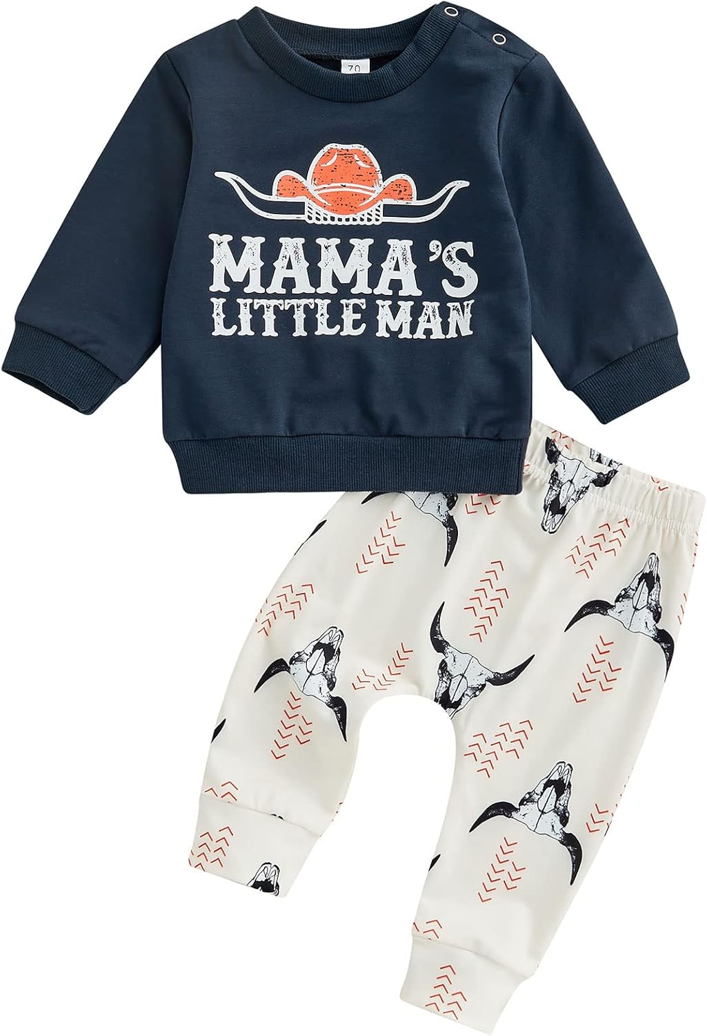WALLARENEAR Infant Baby Boy Mama's Little Man 2Pcs Pants Set Long Sleeve Cow Head Print Top with Pants Fall Winter Outfits: Clothing, Shoes & Jewelry