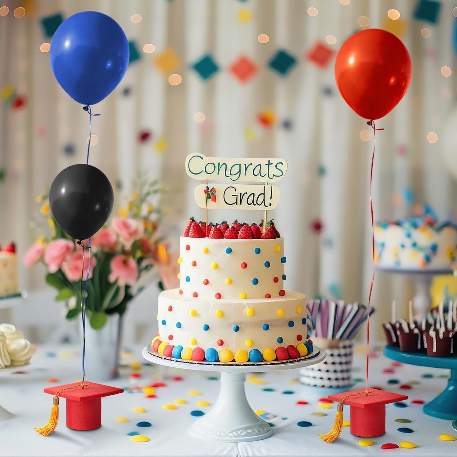 Cinnvoice Graduation Balloon Weights Pack of 6 Resin Grad Cap Balloon Holder Graduation Party Decorations Table Weights Stand Holder Centerpieces for School College Grad Supplies(Fresh,Red)