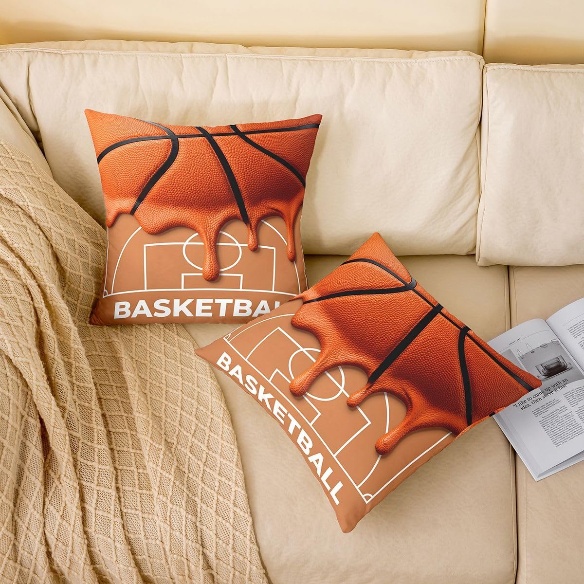 jejeloiu Kids Boys Girls Basketball Drip Throw Pillow Covers 1 Pcs 16"x16" image 2