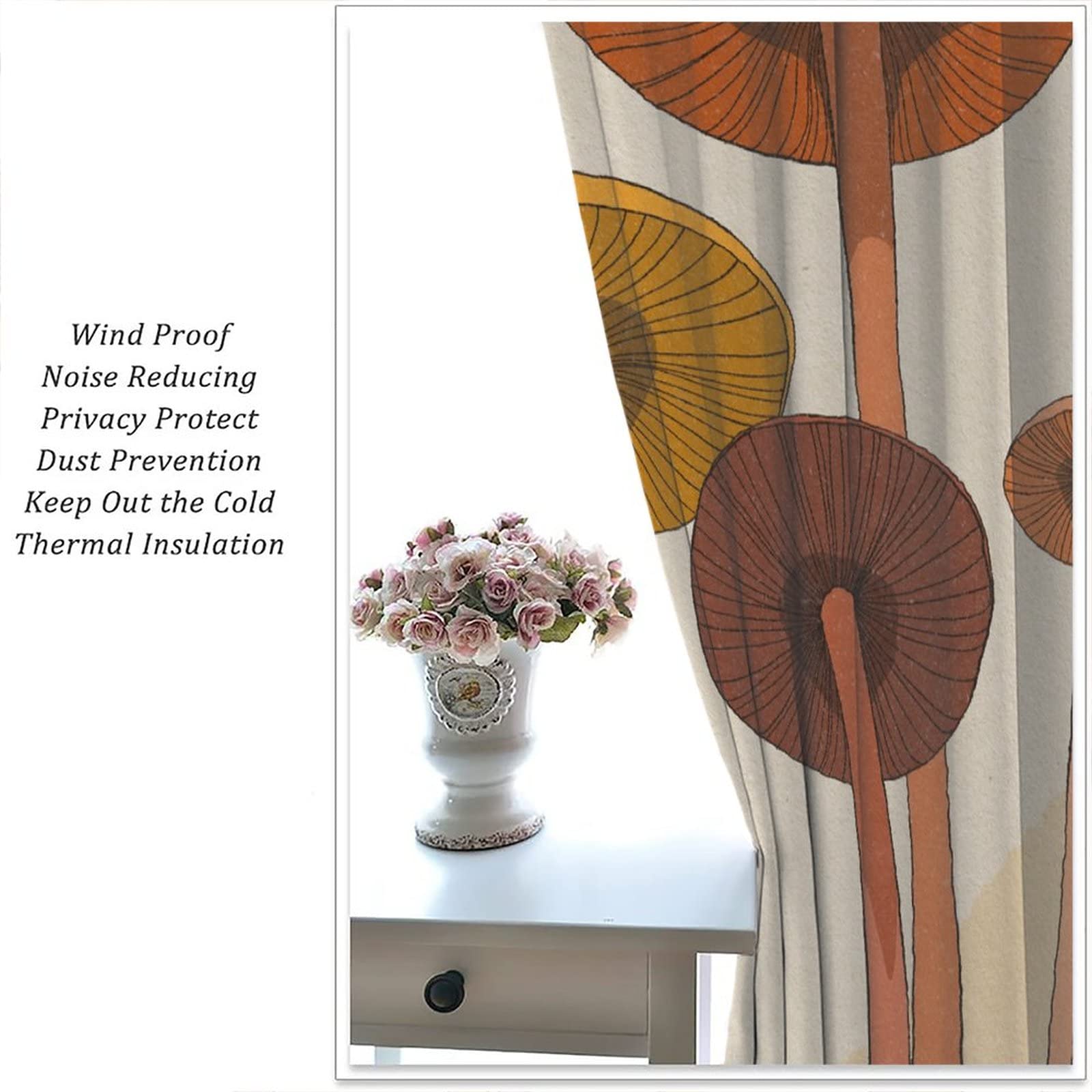 Vintage-Pilz-Vorhänge – Botanisches Design Mit Stangentasche Für Wohnzimmer & Schlafzimmer