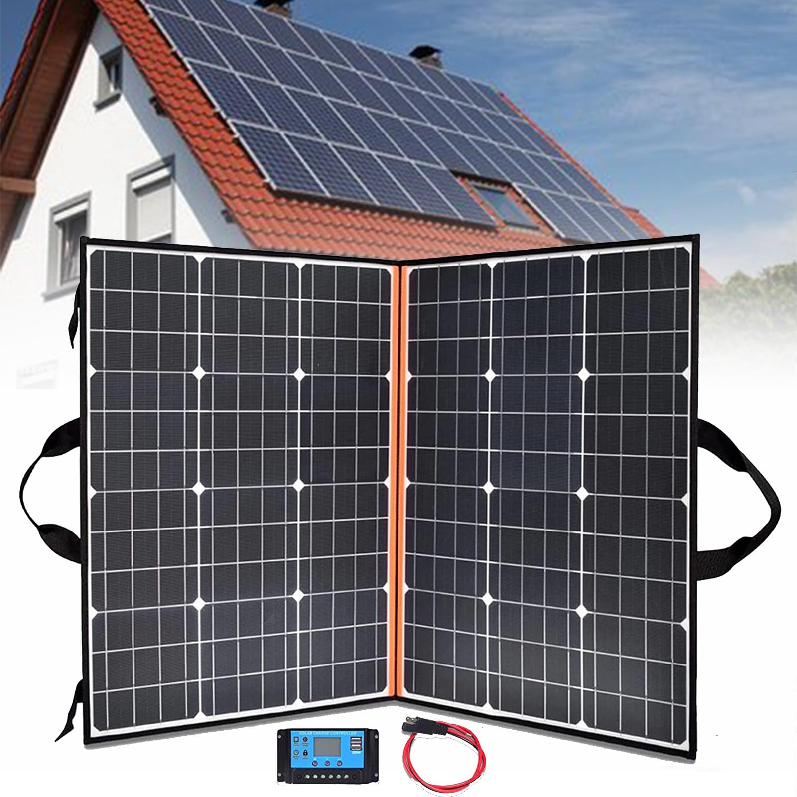 Kit Pannello Solare Portatile 200W 18V Modulo Flessibile Pieghevole ad Alta Efficienza Caricabatterie Fotovoltaico off Grid Controller, per Viaggi, Camper, Camper, Escursionismo, Laptop