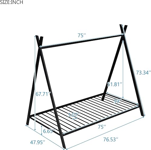 Miniatura 2 de Cama de casa individual para niños tienda de campaña de casa marco de cama de tamaño individual cama de metal con listones para niños y niñas no
