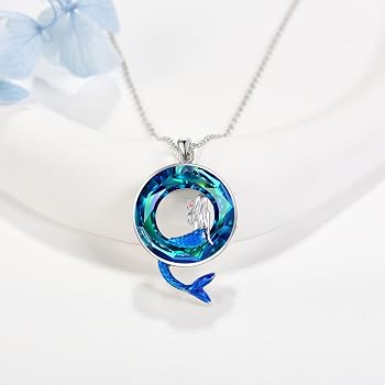 Mermaid Pendant Necklace & Moonstone Earrings Set – 925 Sterling Silver, Cubic Zirconia, Gift For Women