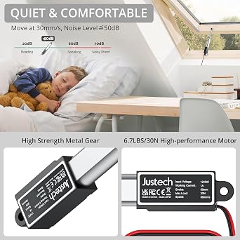Justech Micro Linear Actuator 30N 50mm/2inch 12V 30mm/s IP54 Waterproof