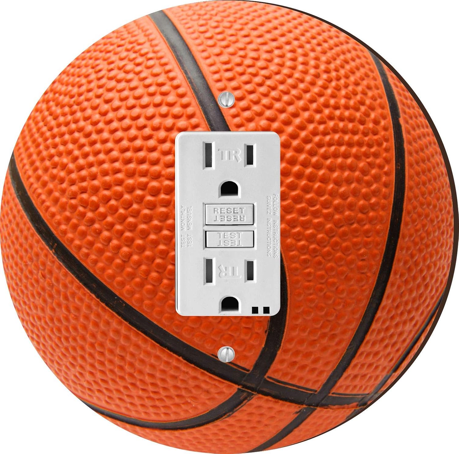 Island Gifting - Basketball Design - Round double rocker switch plate cover, fits two standard rocker or GFCI outlets, modern design.