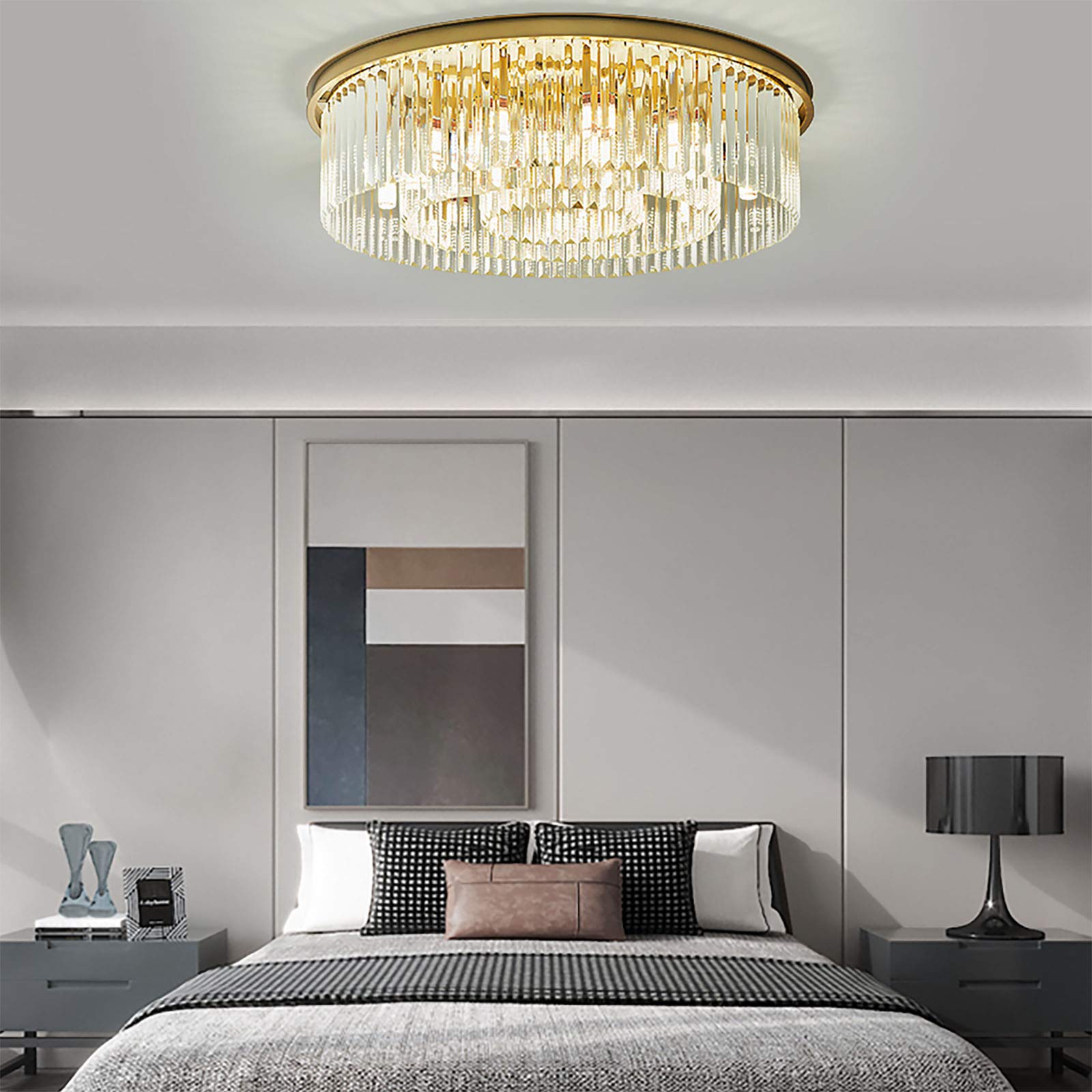 Modern Kronleuchter Kristall, Elegantem Kristall Deckenleuchte, T60cm * H19cm Wohnzimmer Kronleuchter, 8 E14 Lampen Schlafzimmer Esszimmer Hotel Kronleuchter
